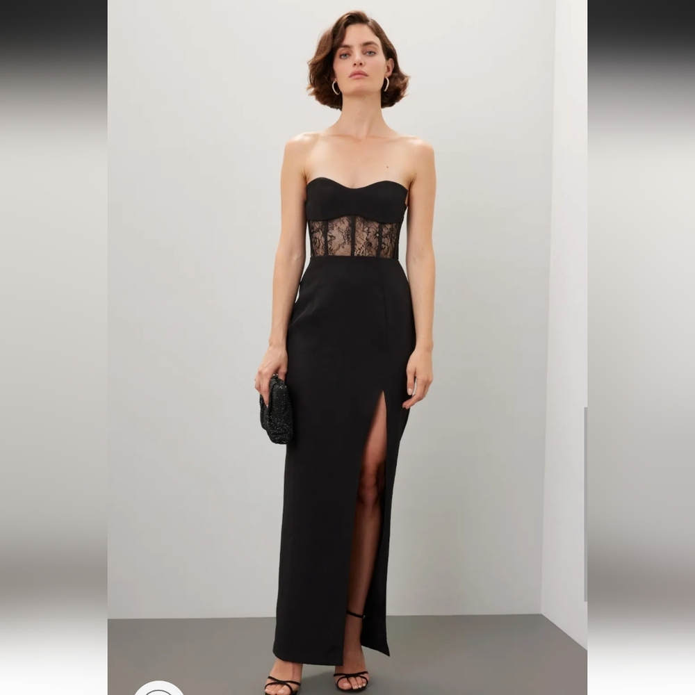 Elle Zeitoune Elliot dress black gown with sheer lace panels size small